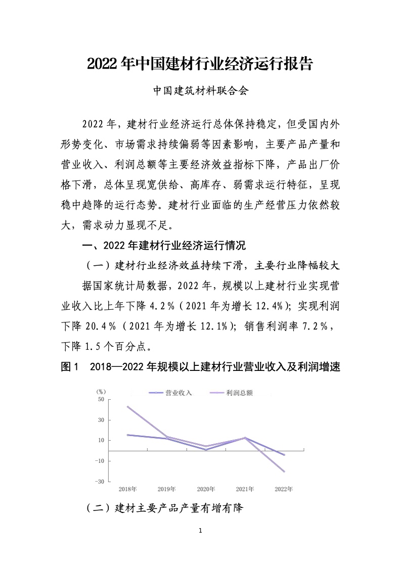 【中国建筑材料联合会】2022年中国建材行业经济运行报告