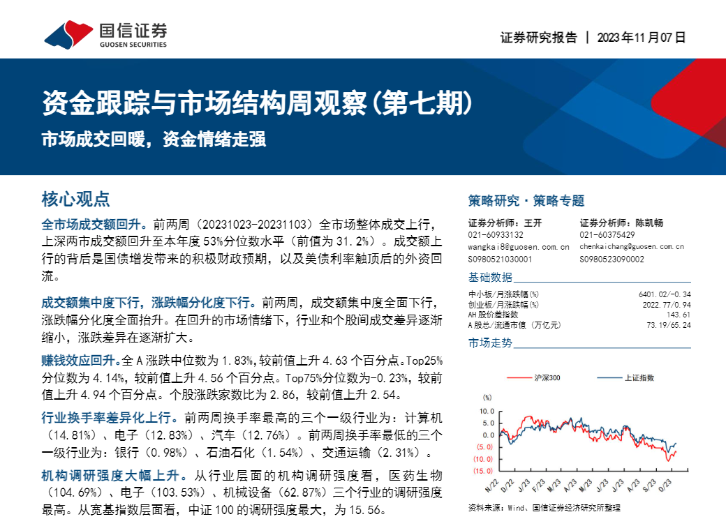 【国信证券】资金跟踪与市场结构周观察：市场成交回暖，资金情绪走强