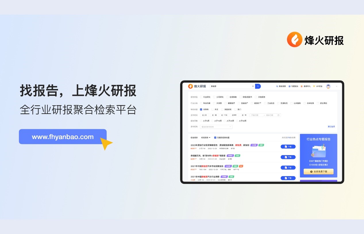 烽火研报——实时全面的研究报告聚合搜索平台网站